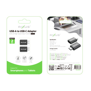 Rixus RXOTG02 USB-A To USB-C OTG Adapter Space Gray (2-Pack)