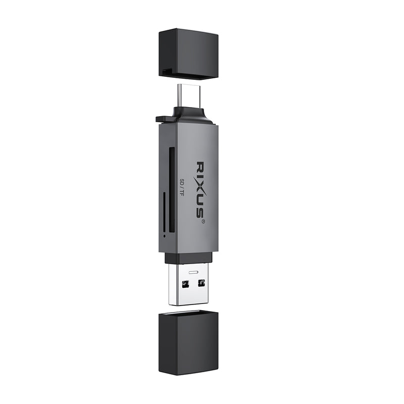 Rixus RXCR02 4 em 1 USB 3.0, USB-C para leitor de cartões SD/TF cinza espacial