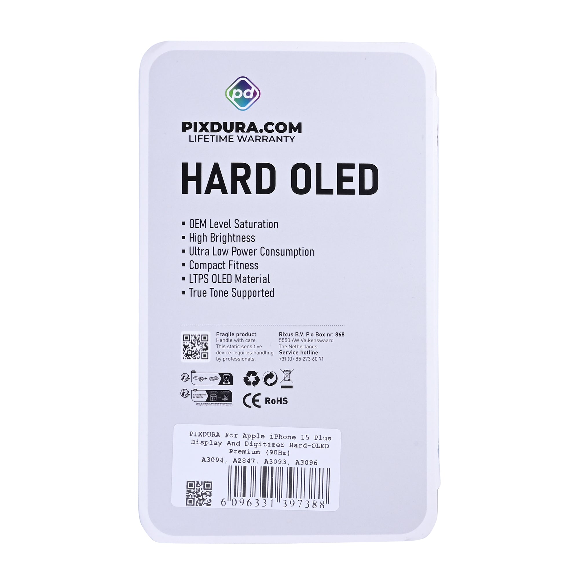 PIXDURA For Apple iPhone 15 Plus Display And Digitizer Hard-OLED Premium (90Hz)