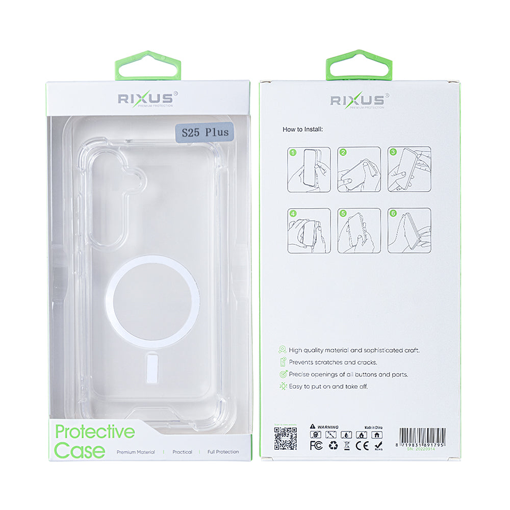 Rixus Anti-Burst Case With MagSafe Compatible For Samsung Galaxy S25 Plus Transparent
