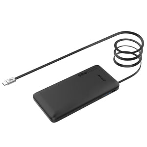 Powerbank Rixus RXPB08 com cabo USB-C integrado de 70 cm, 10000 mAh, 22,5 W, preto