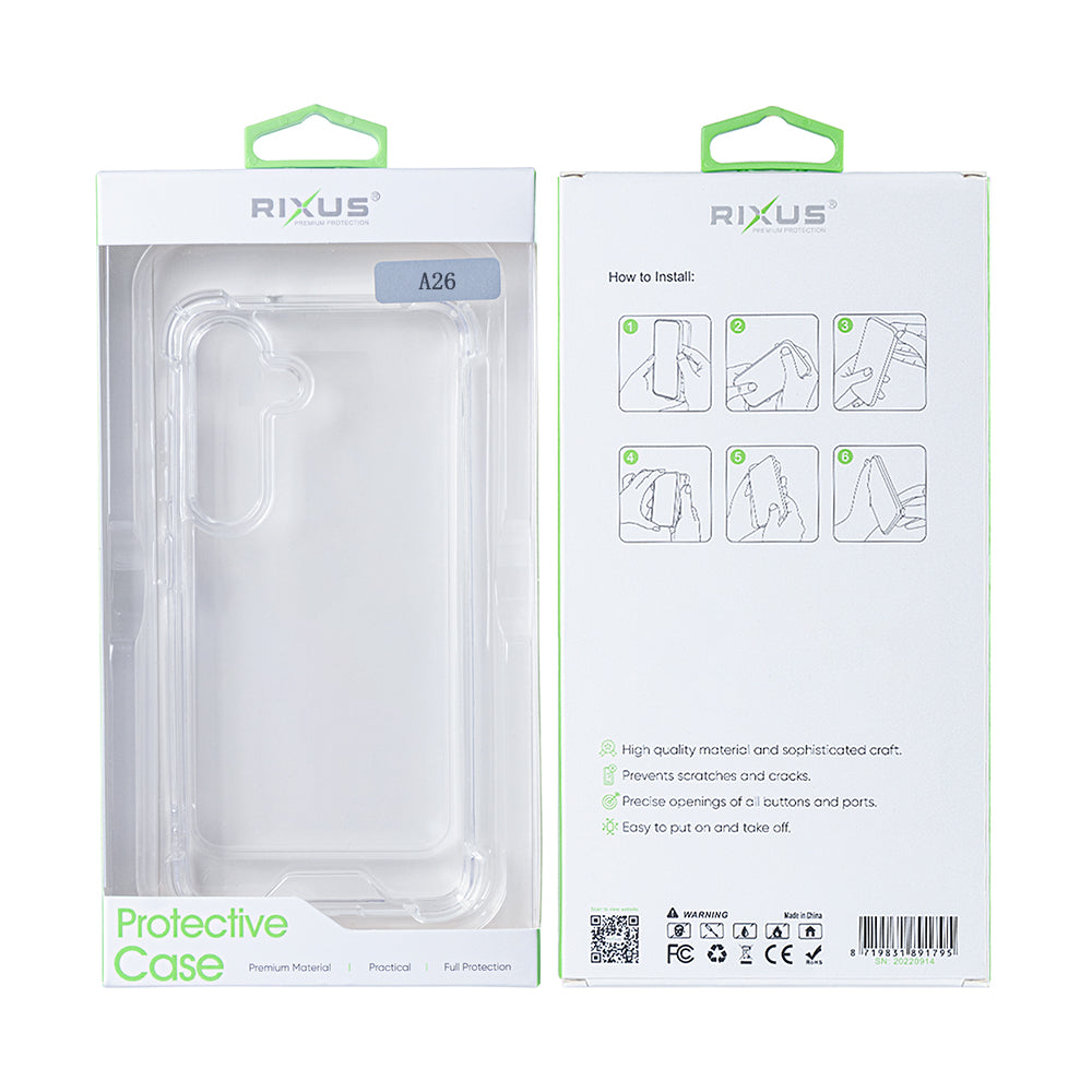 Capa anti-explosão Rixus para Samsung Galaxy A26, A17 Transparente