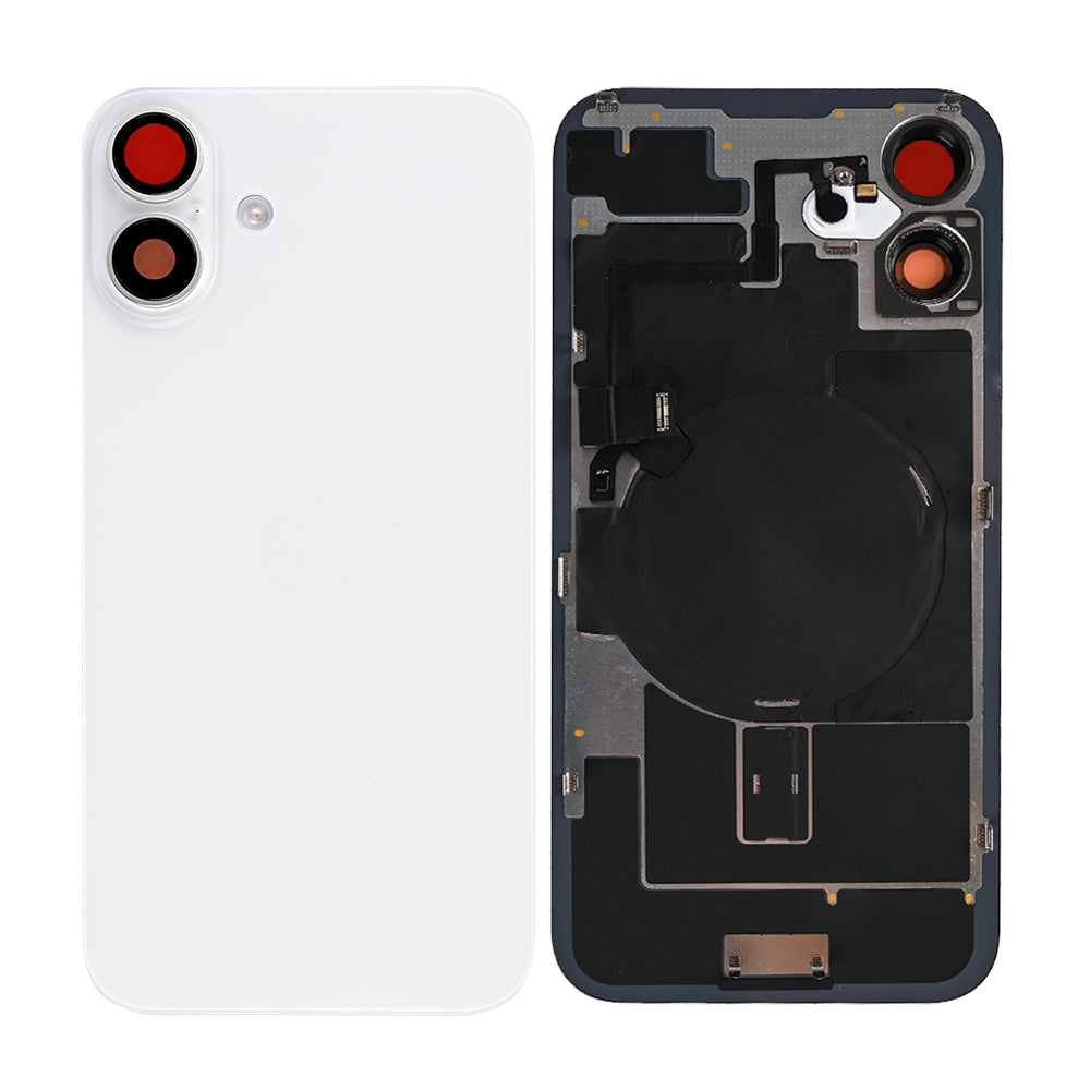 For Apple 16 Vidro traseiro com NFC, moldura da câmara ampliada Branco Compatível