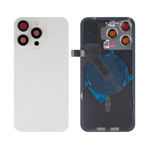 For Apple 15 Pro Max Vidro traseiro com NFC, moldura da câmara ampliada Titânio branco Compatível