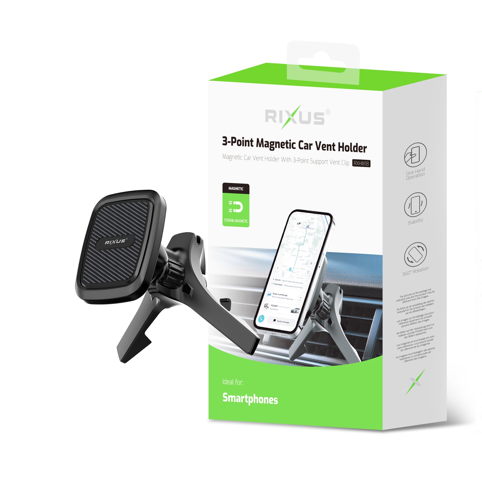 Rixus RXHM18 Suporte magnético para telemóvel no respiradouro do automóvel para Mercedes Preto
