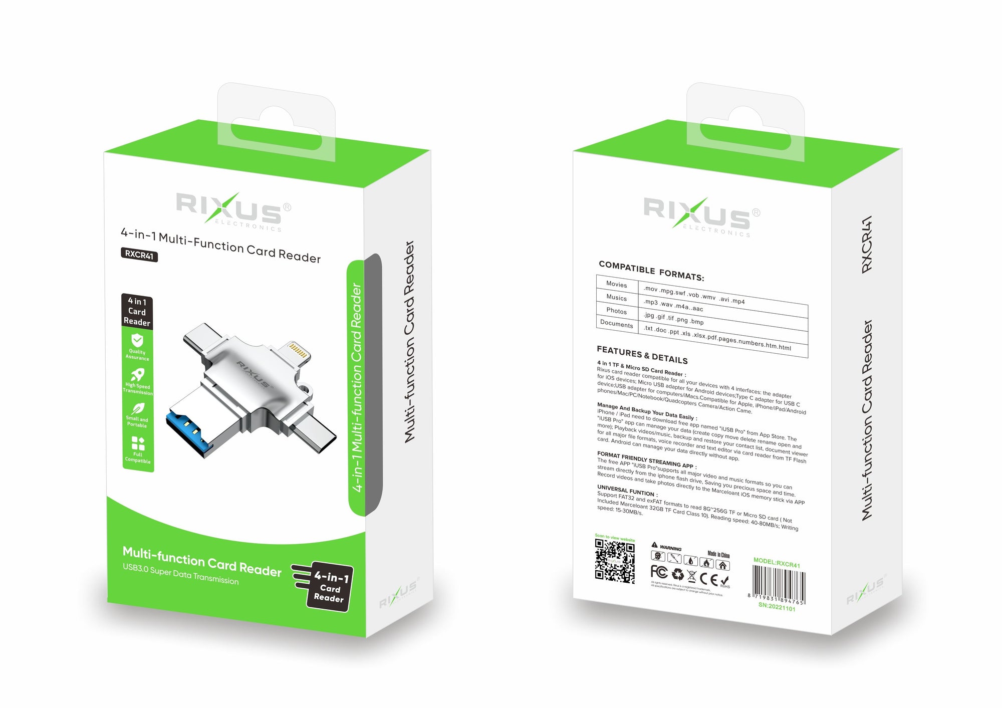 Leitor de cartões multifunções Rixus RXCR4 4 em 1