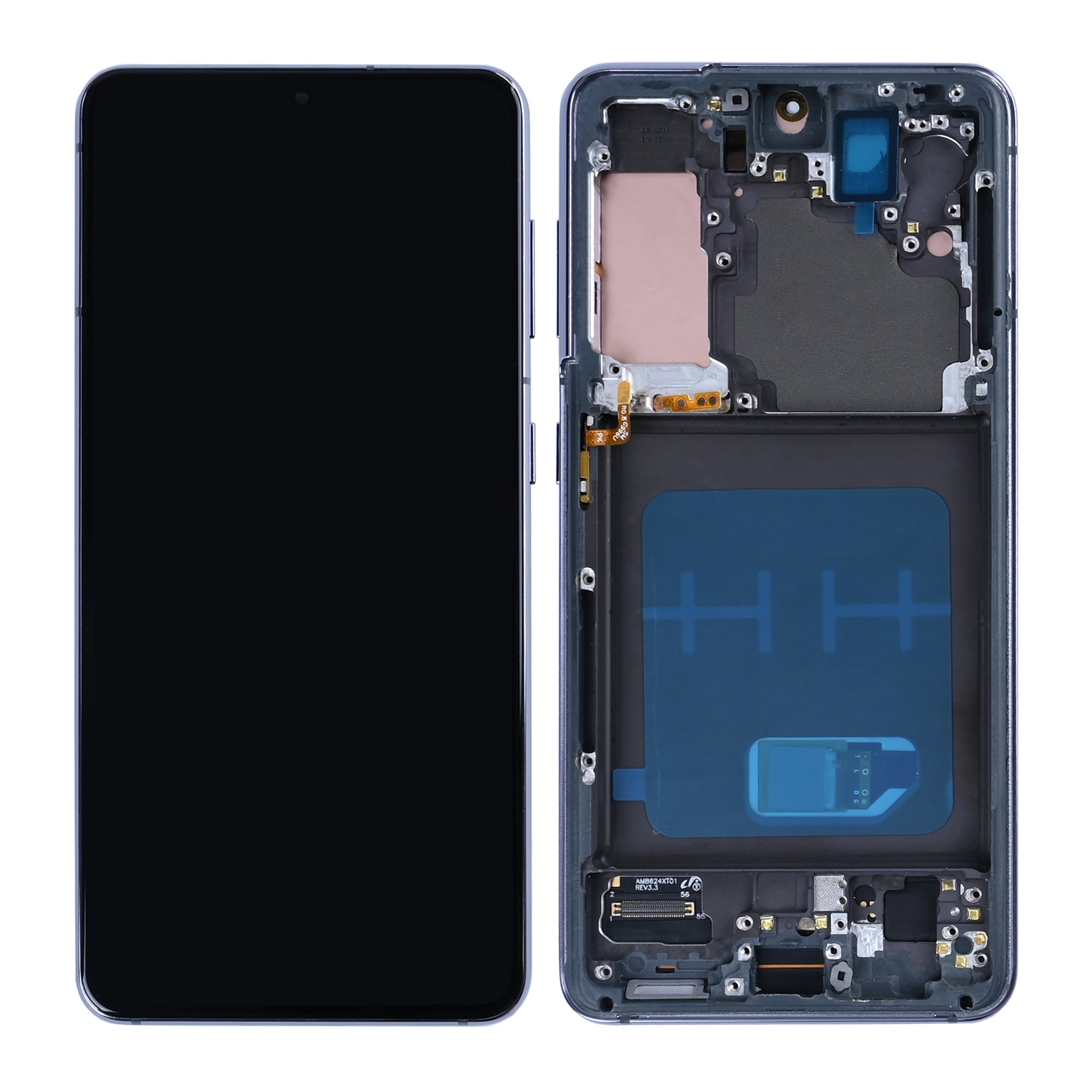 Samsung Galaxy S21 G991B Ecrã e digitalizador com moldura Soft-OLED cinzento-fantasma