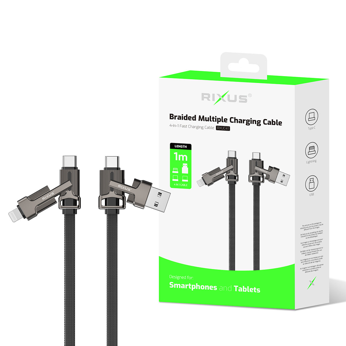 Rixus RXUC41 Cabo multi trançado plano 1m Preto