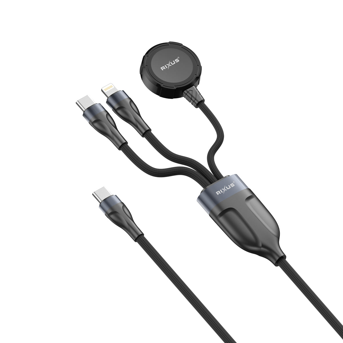Rixus RXUC31 Cabo carregador de relógio e telemóvel 3 em 1 1,2 m preto