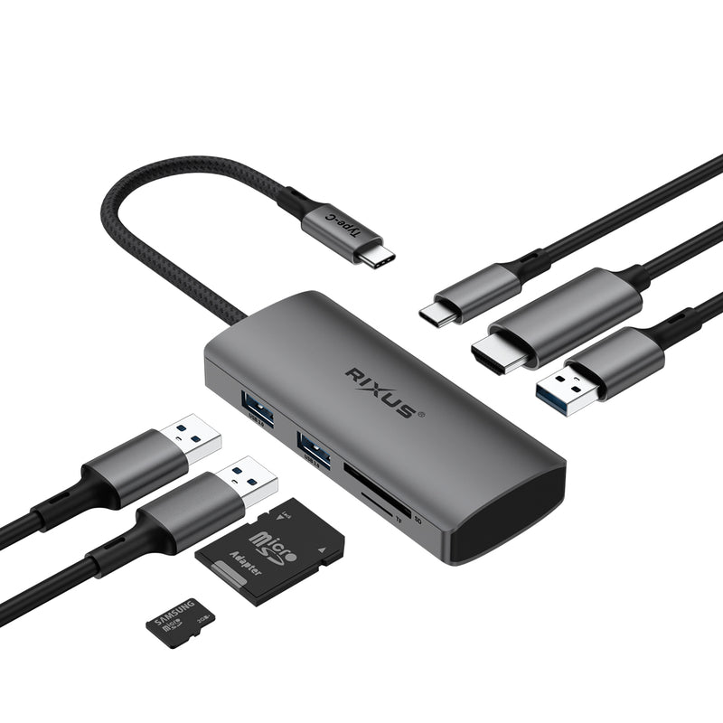 Rixus RXHU10 Adaptador USB-C para HDMI com estação de ancoragem Cinzento