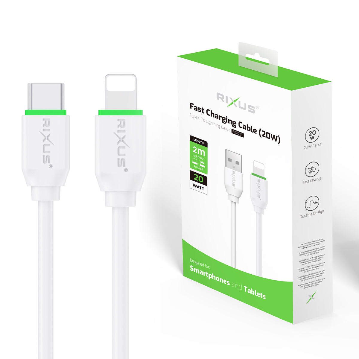 Rixus RX2023 Sincronização de dados e carregamento rápido 2m Branco