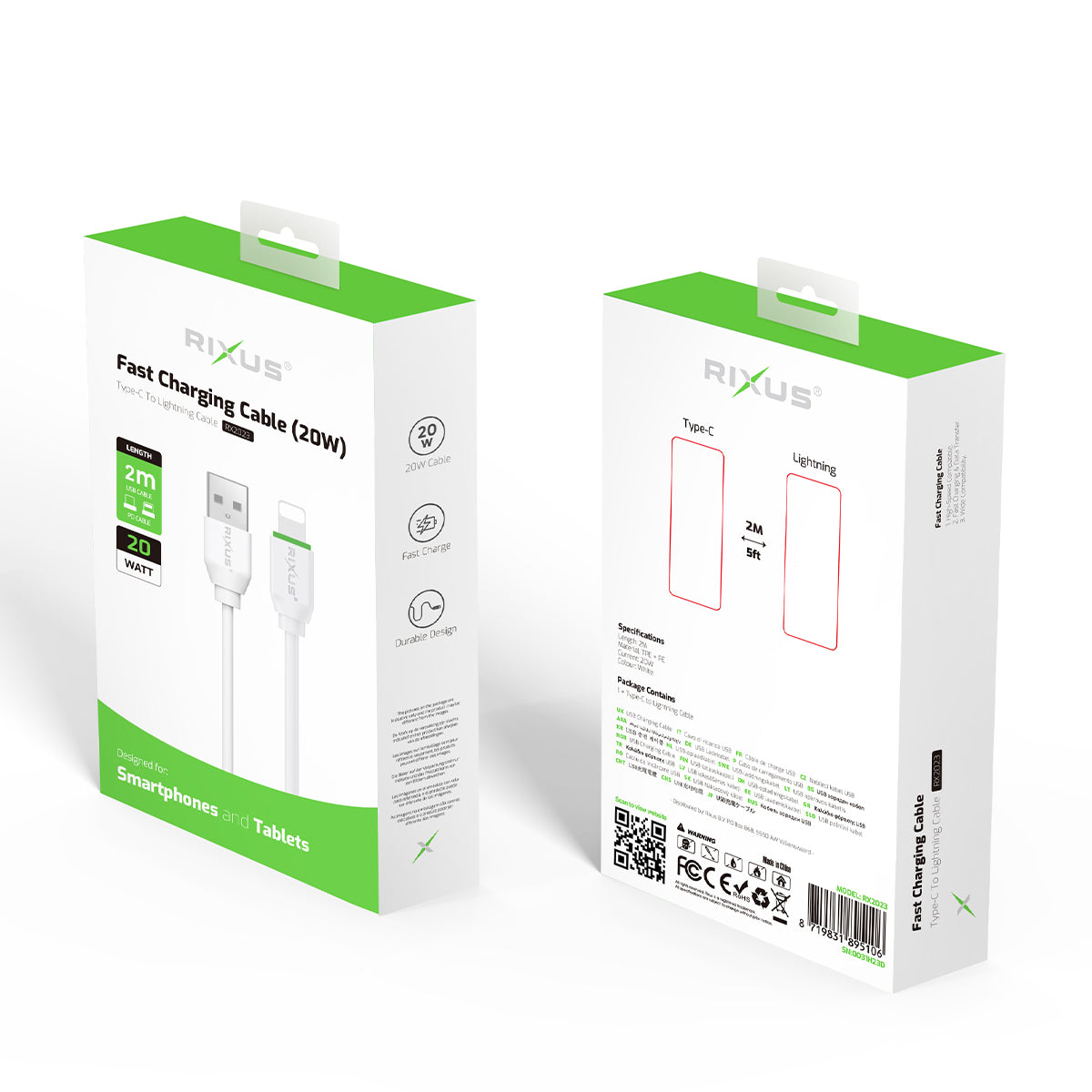 Rixus RX2023 Sincronização de dados e carregamento rápido 2m Branco