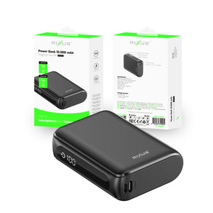 Rixus RXPB24 Powerbank compacto com ecrã digital 10000mAh Preto
