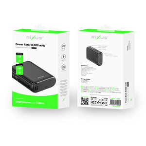 Rixus RXPB24 Powerbank compacto com ecrã digital 10000mAh Preto