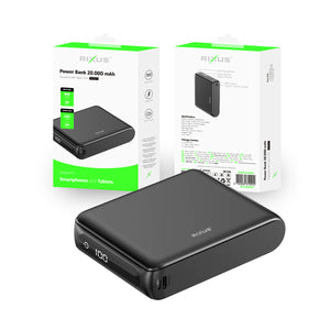 Rixus RXPB25 Powerbank compacto com ecrã digital 20000mAh Preto
