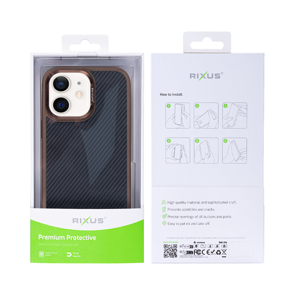 Rixus Mag Carbon With MagSafe Compatible For Apple iPhone 12, 12 Pro Brown