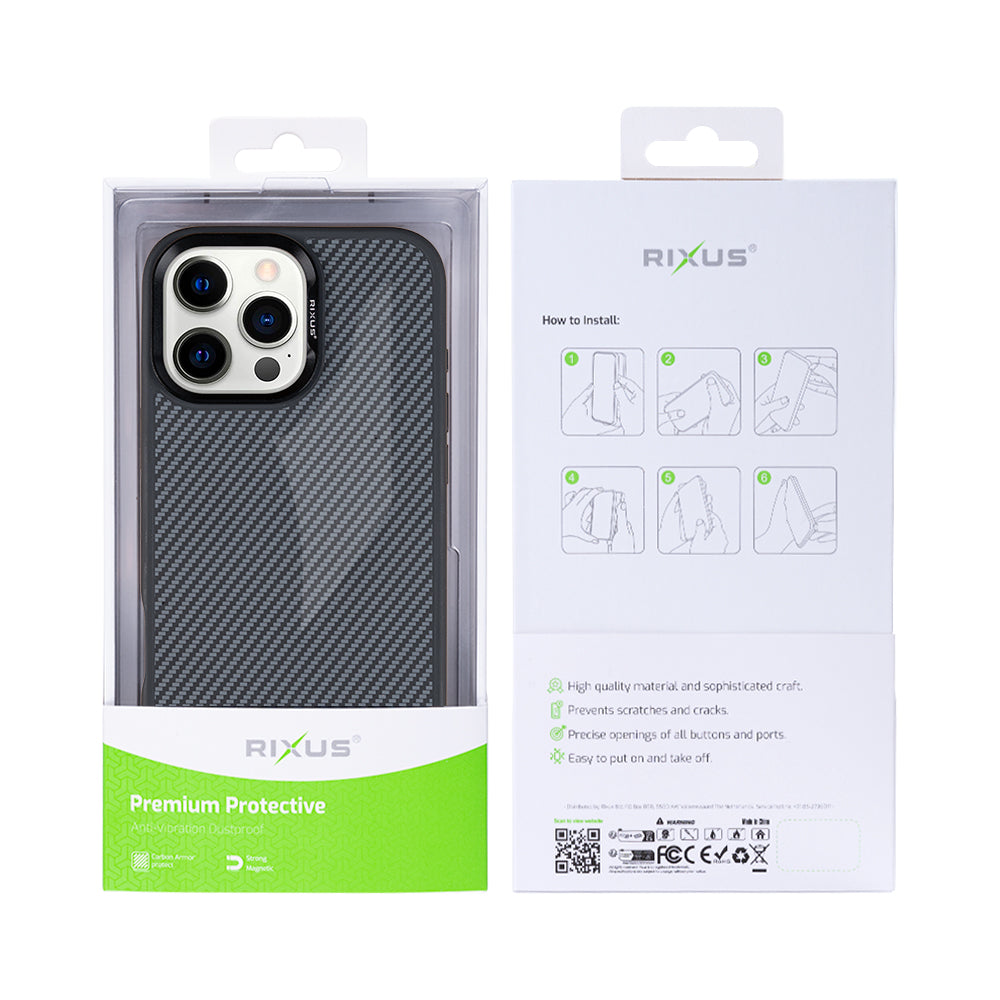 Rixus Mag Carbon With MagSafe Compatible For Apple iPhone 16 Pro Max Titanium Black