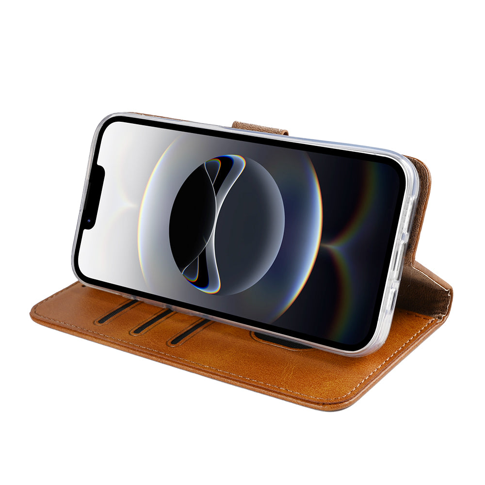 Rixus Bookcase For Apple iPhone 16e, 17e Light Brown