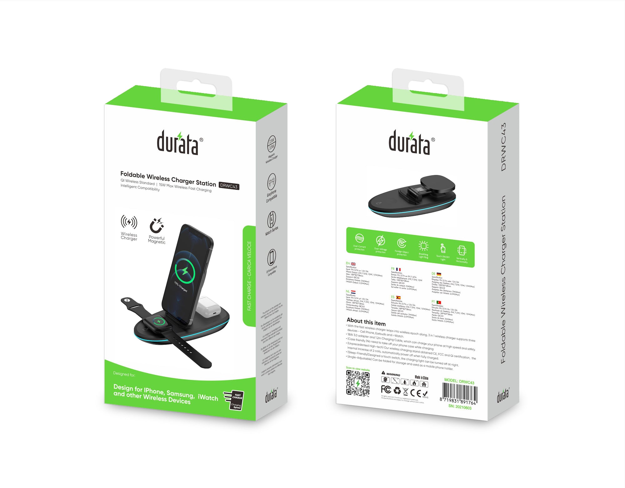 Rixus RXWC43 3 in 1 Foldable Wireless Charger Station