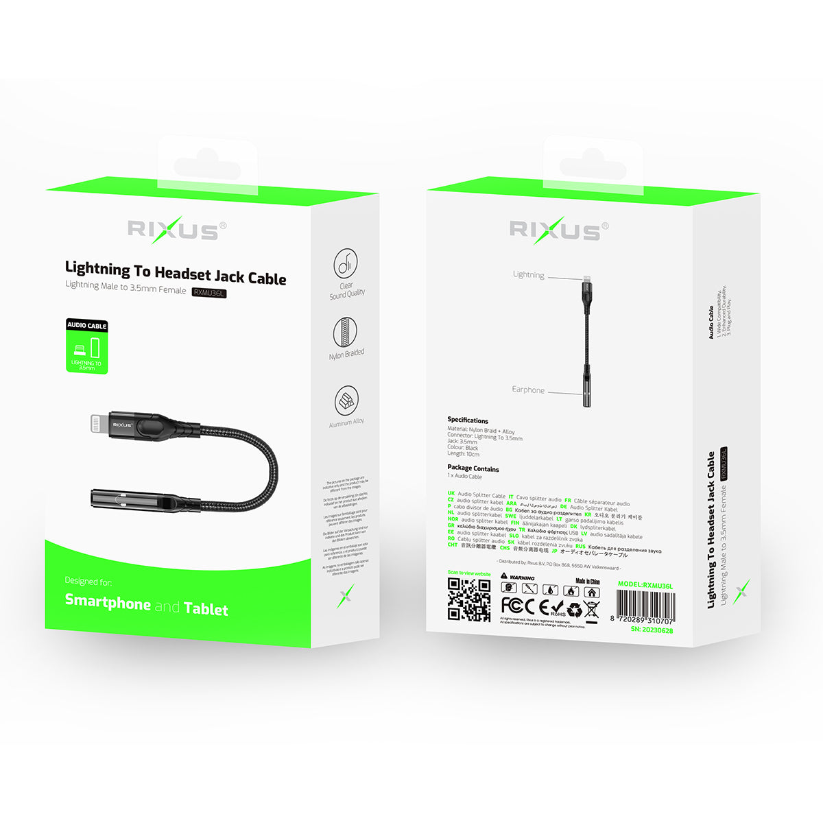 Rixus RXMU36C USB-C to 3.5mm Audio Adapter Female 10cm