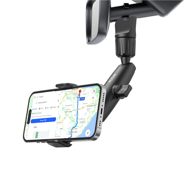 Rixus RXHW65 360 Degree Rear View Mirror Phone Holder Mount Black