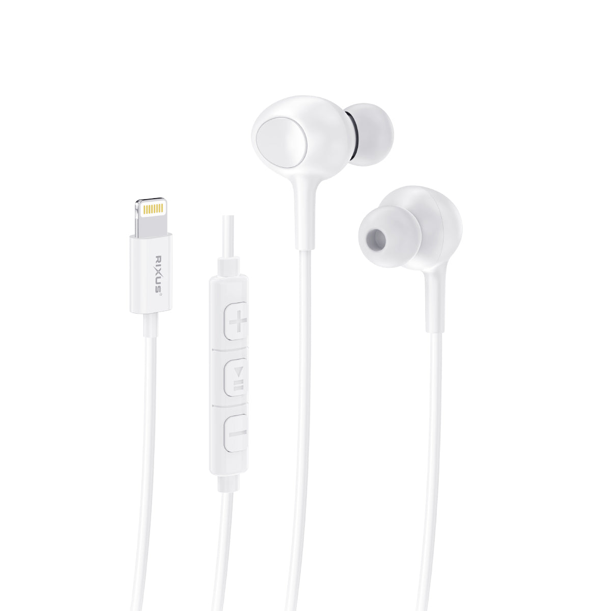 Rixus RXHD56LW Lighting Wired Earbud Type Headphone With Microphone White