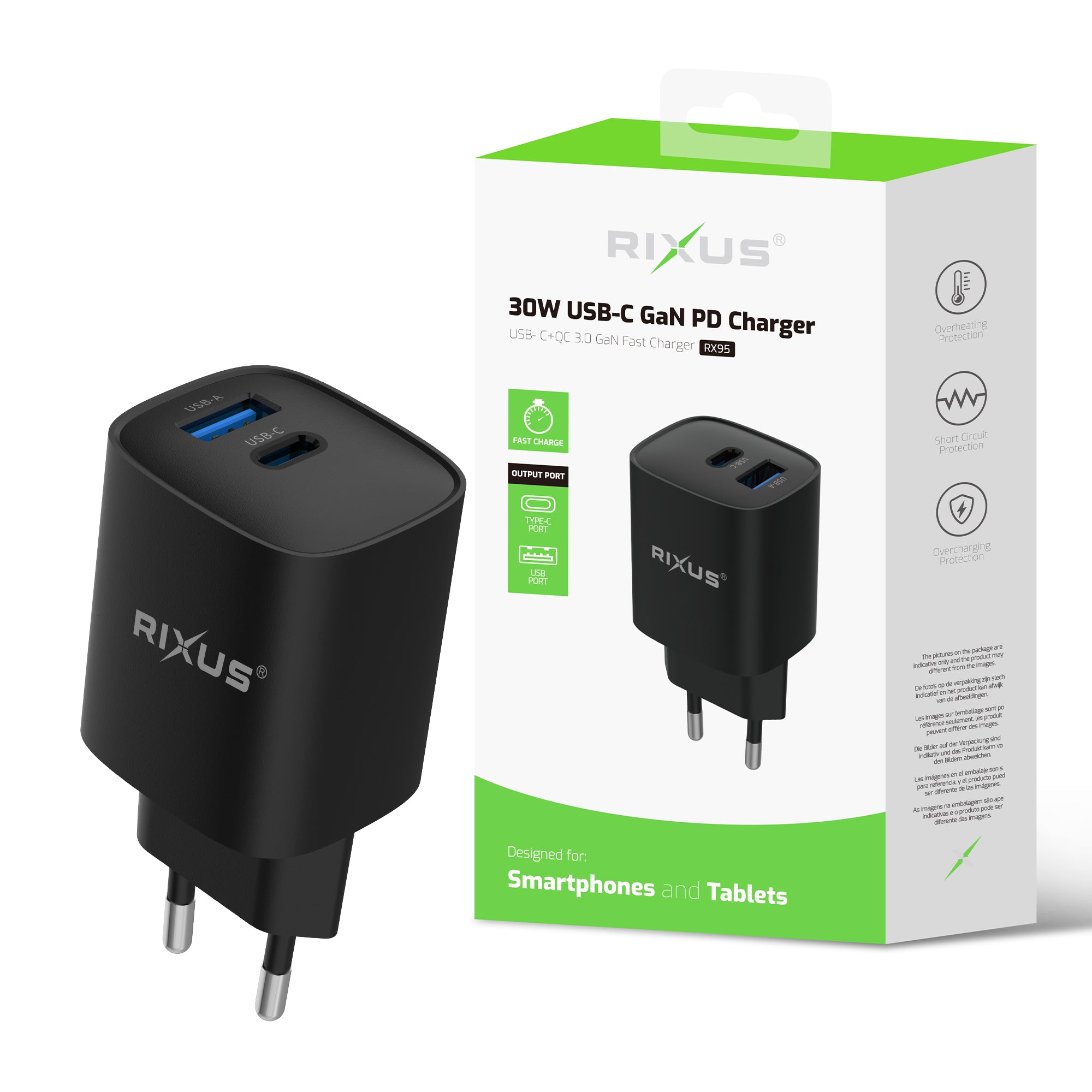 Rixus RX95 Fast Charging Adapter 30W Black