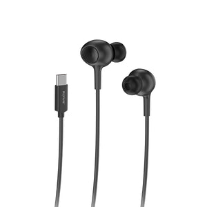 Rixus RXHD56C USB-C Wired Earbud With Microphone Black