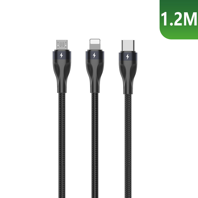 Rixus RXUC23 Two-For-Three Fast Charging Cable Black