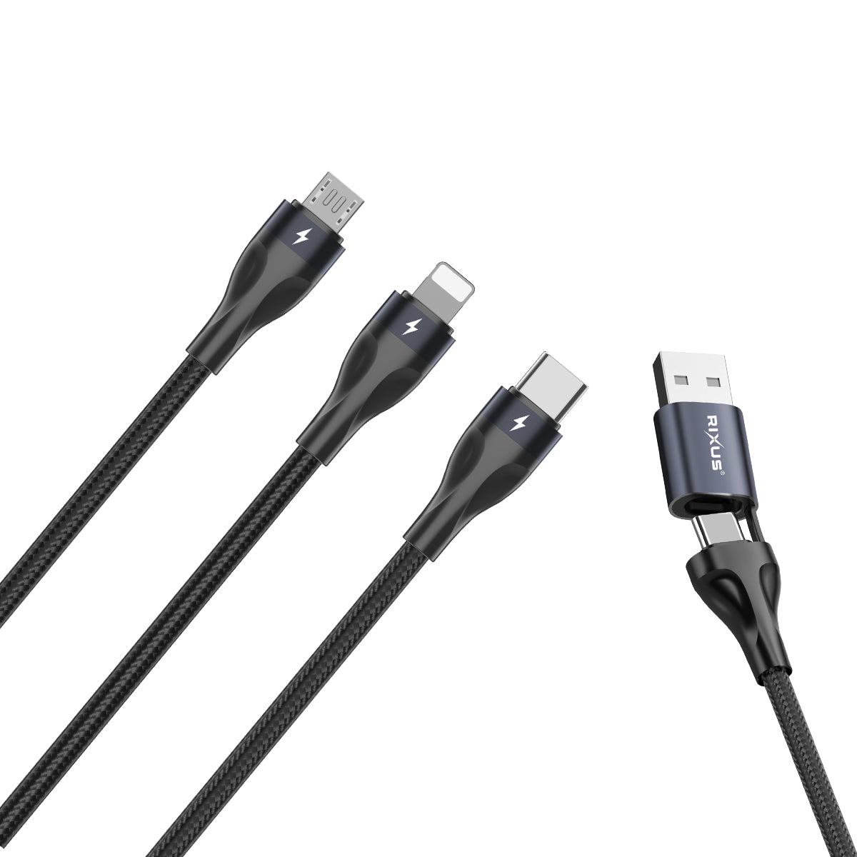 Rixus RXUC23 Two-For-Three Fast Charging Cable Black