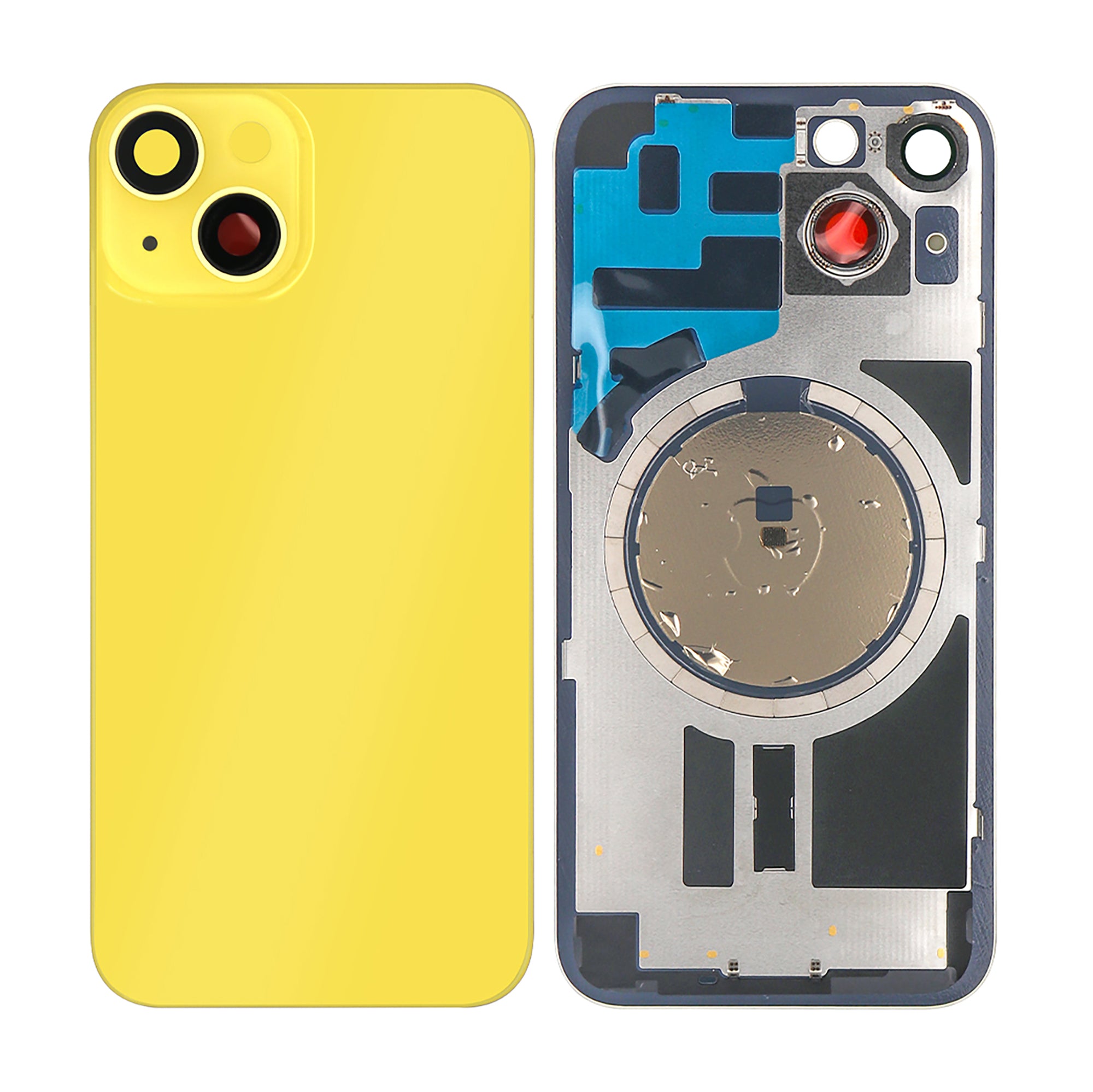For Apple iPhone 14 Back Glass Without NFC, Enlarged Camera Frame Yellow Compatible