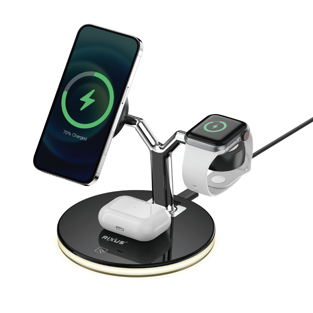 Rixus RXWC40 3 in 1 Wireless Charging Dock For Apple iPhone 12 Series