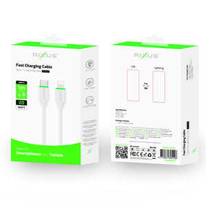 Rixus RX2022 Data Sync And Fast Charge Cable USB-C To Lightning 1m