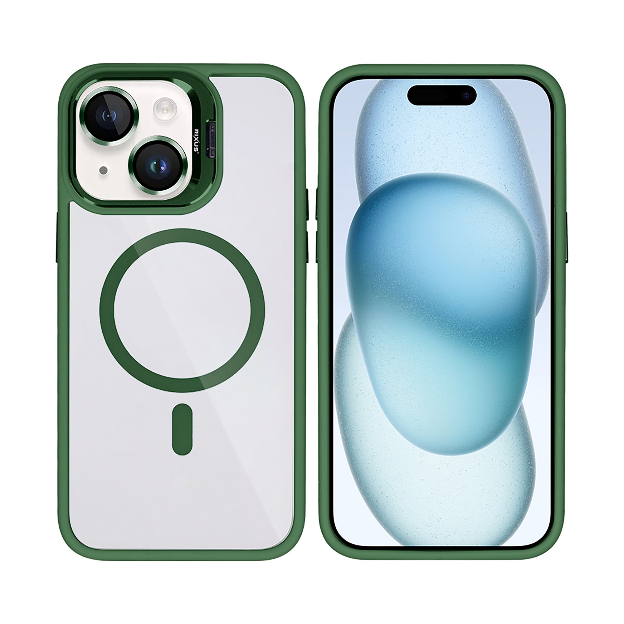 Rixus Classic 03 Case With MagSafe Compatible For Apple iPhone 15 Plus Dark Green
