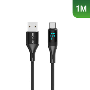 Rixus RXUC28AC Braided USB To USB-C Cable With LED Display 1m Black