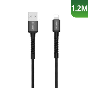 Rixus RXU71A Nylon Braided USB To Lightning Cable 1.2m Black