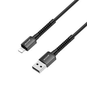 Rixus RXU71A Nylon Braided USB To Lightning Cable 1.2m Black