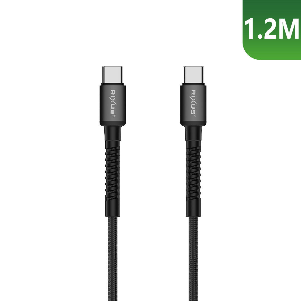 Rixus RXU71C Nylon Braided USB-C To USB-C Cable 1.2m Black
