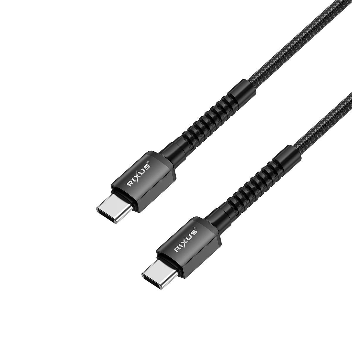 Rixus RXU71C Nylon Braided USB-C To USB-C Cable 1.2m Black