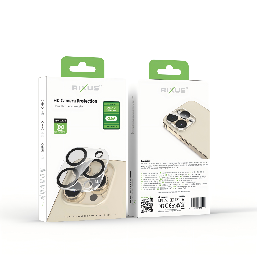 Rixus Clear HD Camera Tempered Glass For Apple iPhone 15 Pro, 15 Pro Max