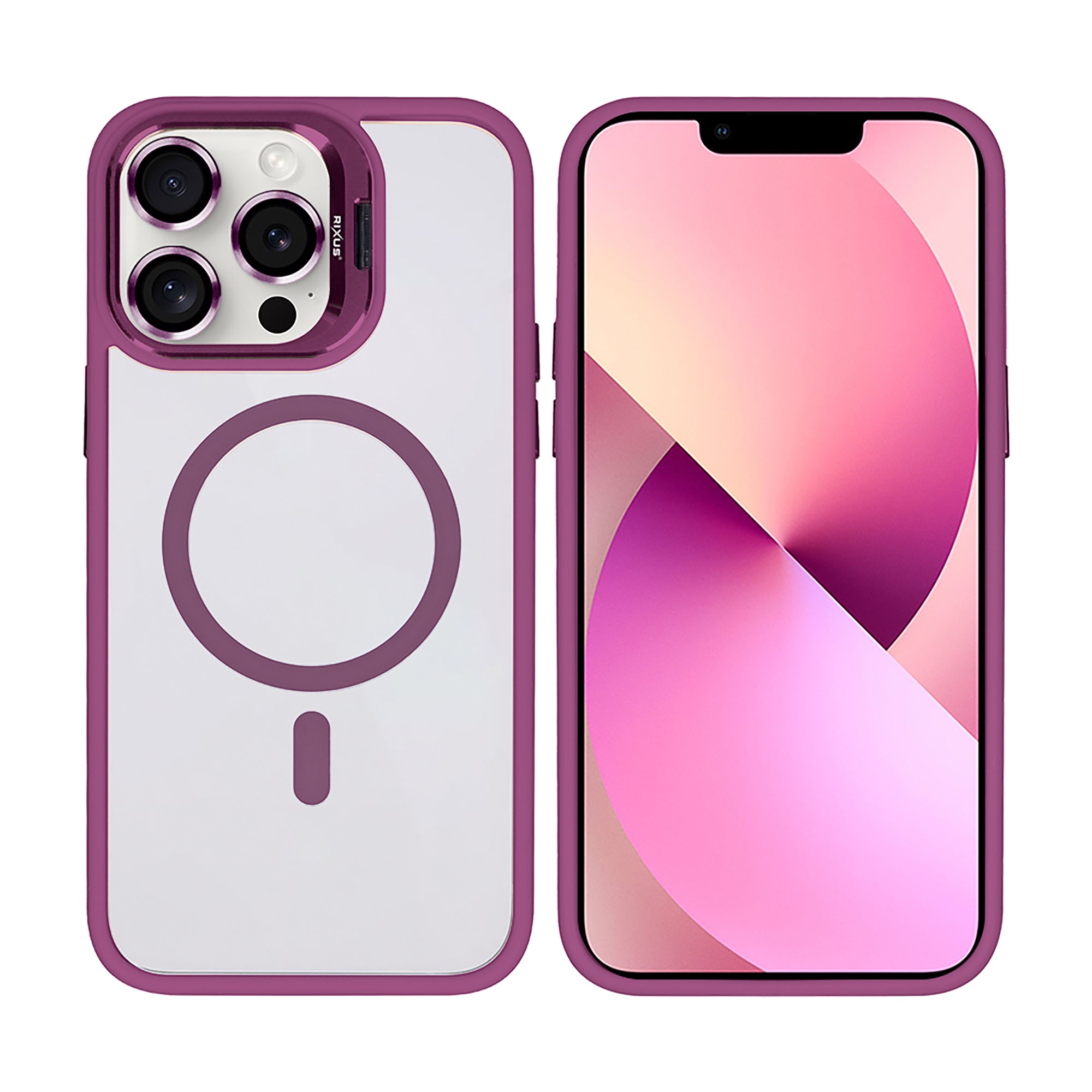 Rixus Classic 03 Case With MagSafe Compatible For Apple iPhone 13 Pro Max Dark Pink