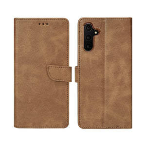 Rixus Bookcase For Samsung Galaxy A34 5G Light Brown
