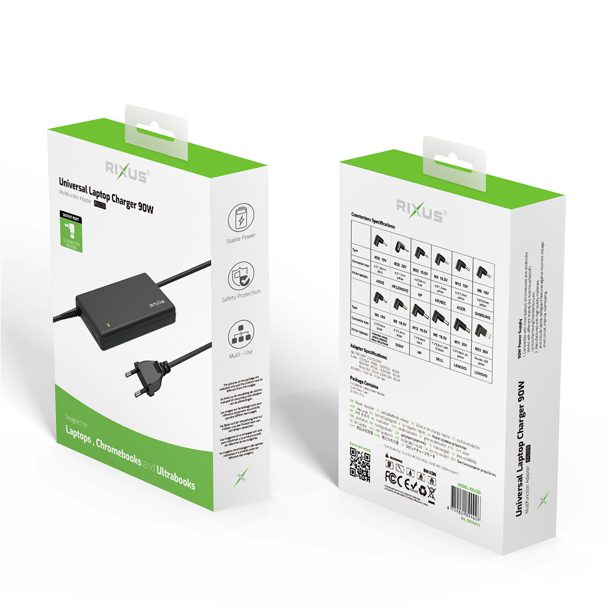 Rixus RXLC09 Universal Ac Laptop Power Charger Replacement 90W Black