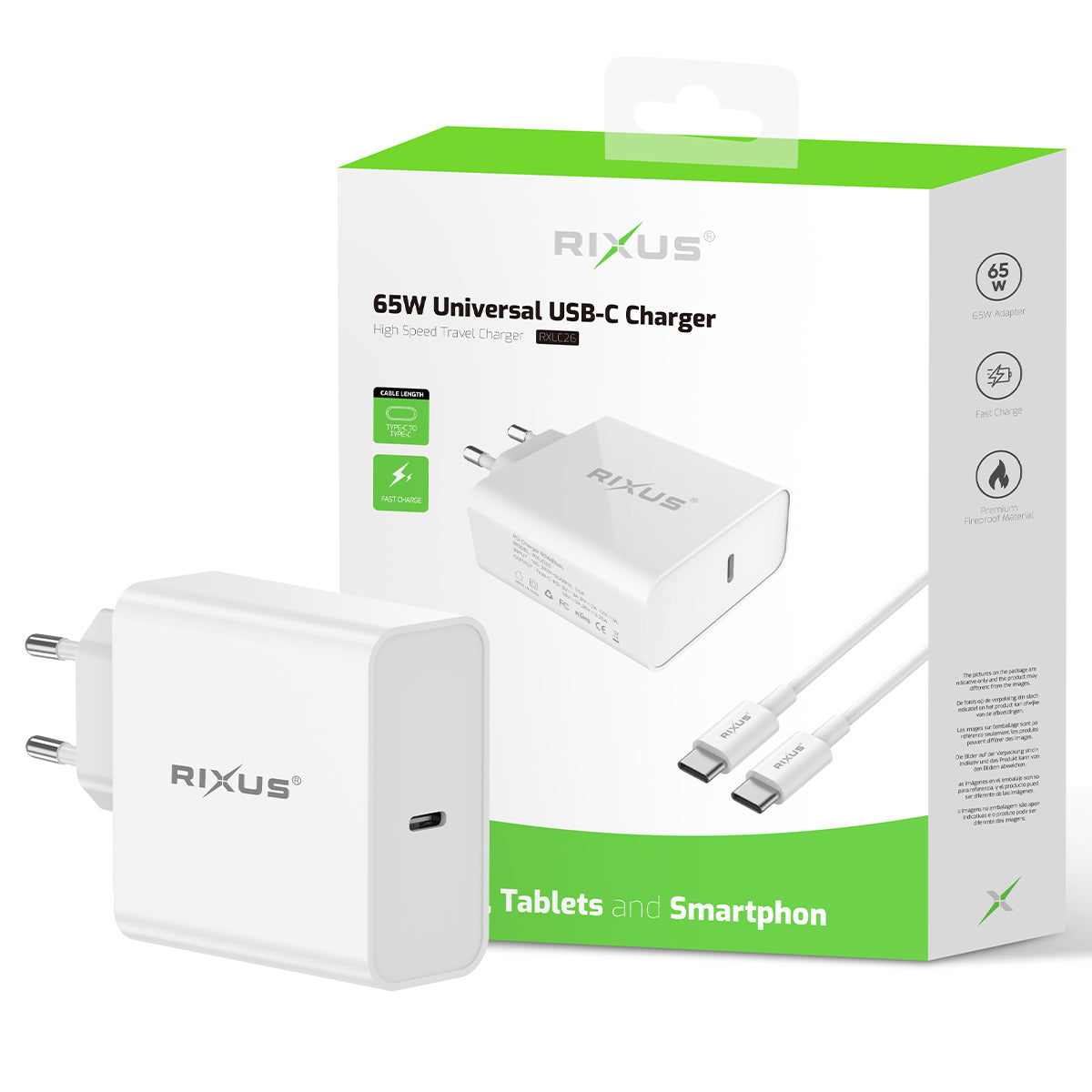 Rixus RXLC26 Universal USB-C Charger White