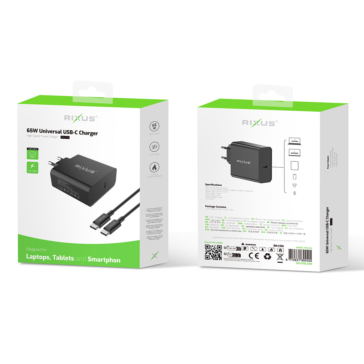 Rixus RXLC24 Universal USB-C Charger Black