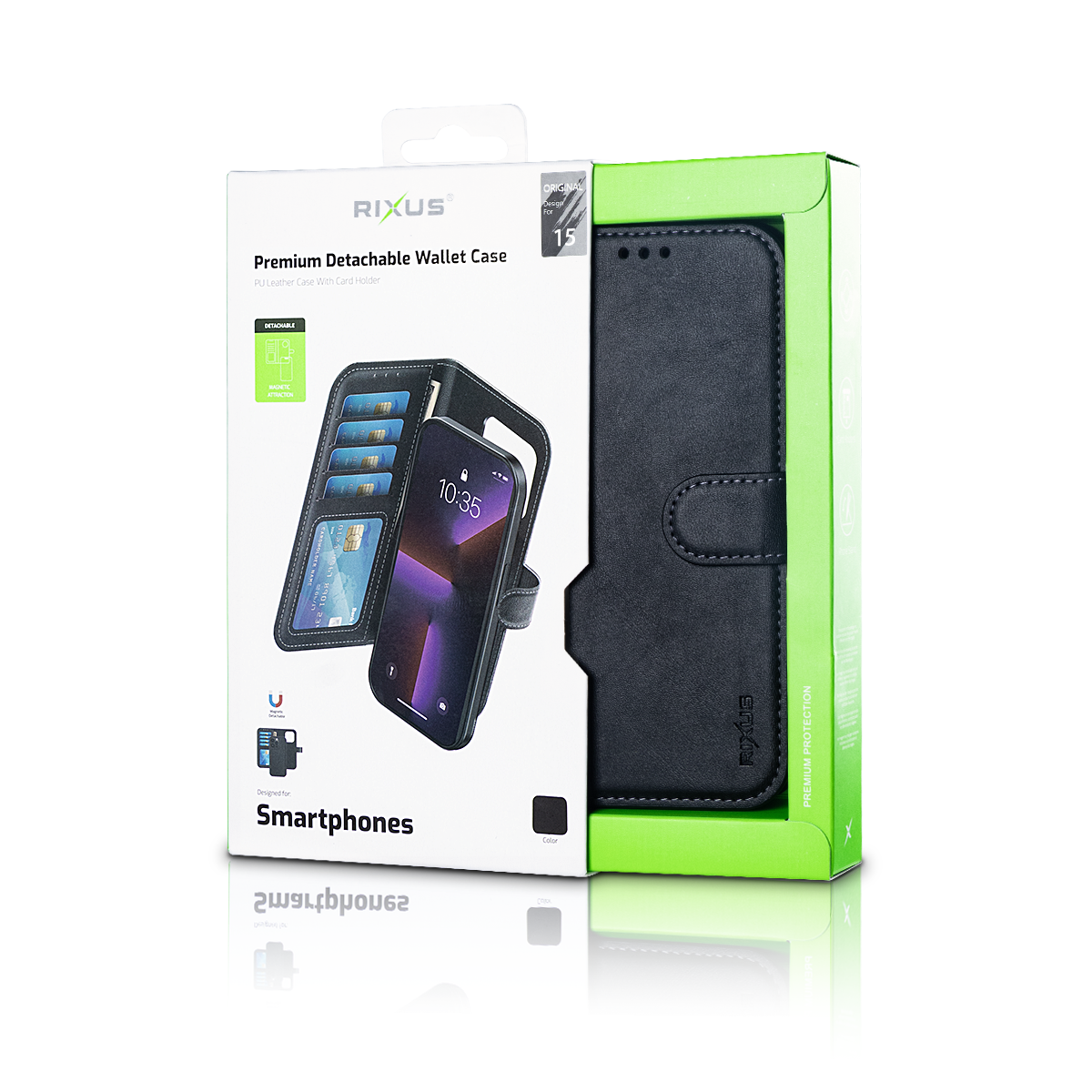 Rixus Duo Magnetic Detachable Wallet For Apple iPhone 15 Black