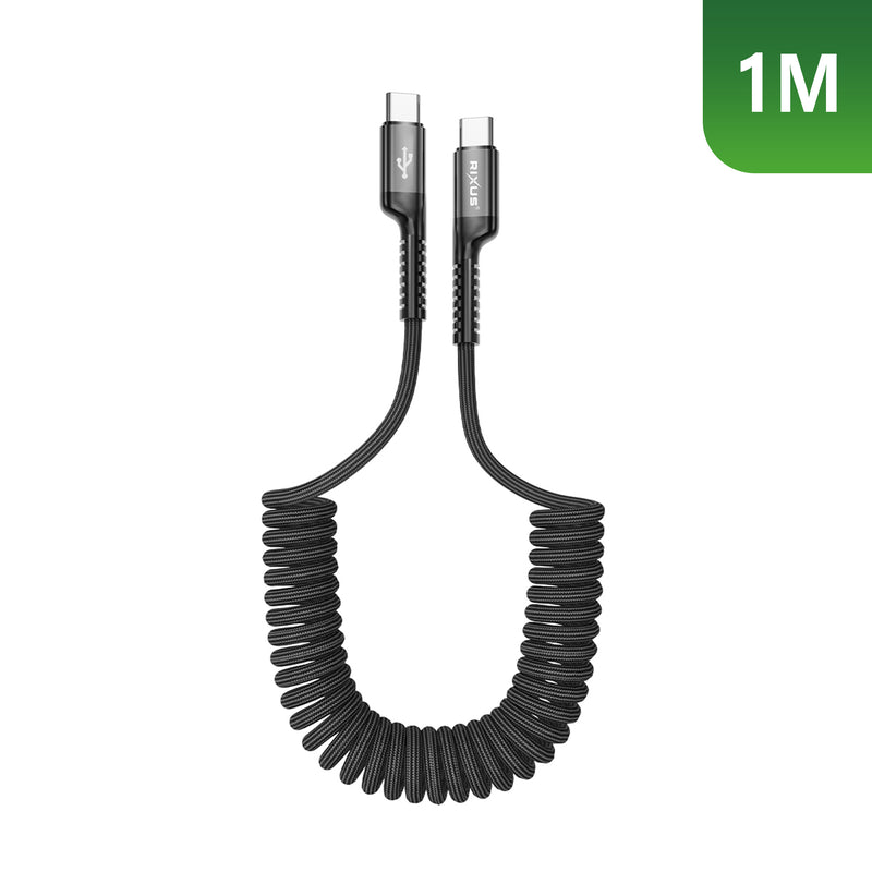 Rixus RXUC17C Retractable Spring Cable USB-C To USB-C Black