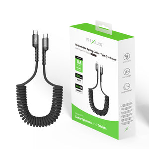Rixus RXUC17C Retractable Spring Cable USB-C To USB-C Black