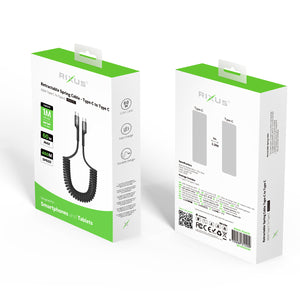 Rixus RXUC17C Retractable Spring Cable USB-C To USB-C Black