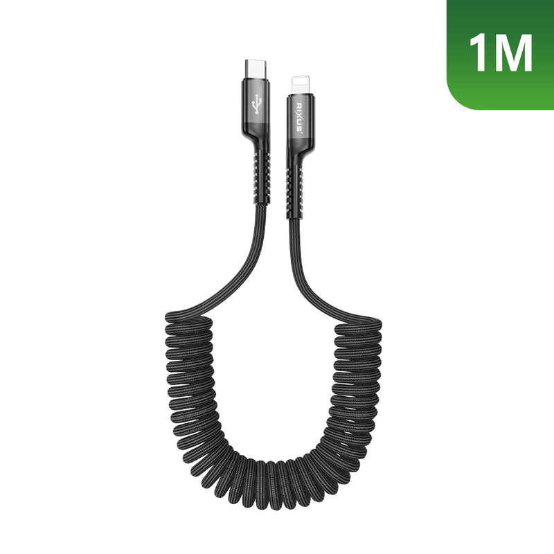 Rixus RXUC17L Retractable Spring Cable USB-C To Lightning Black
